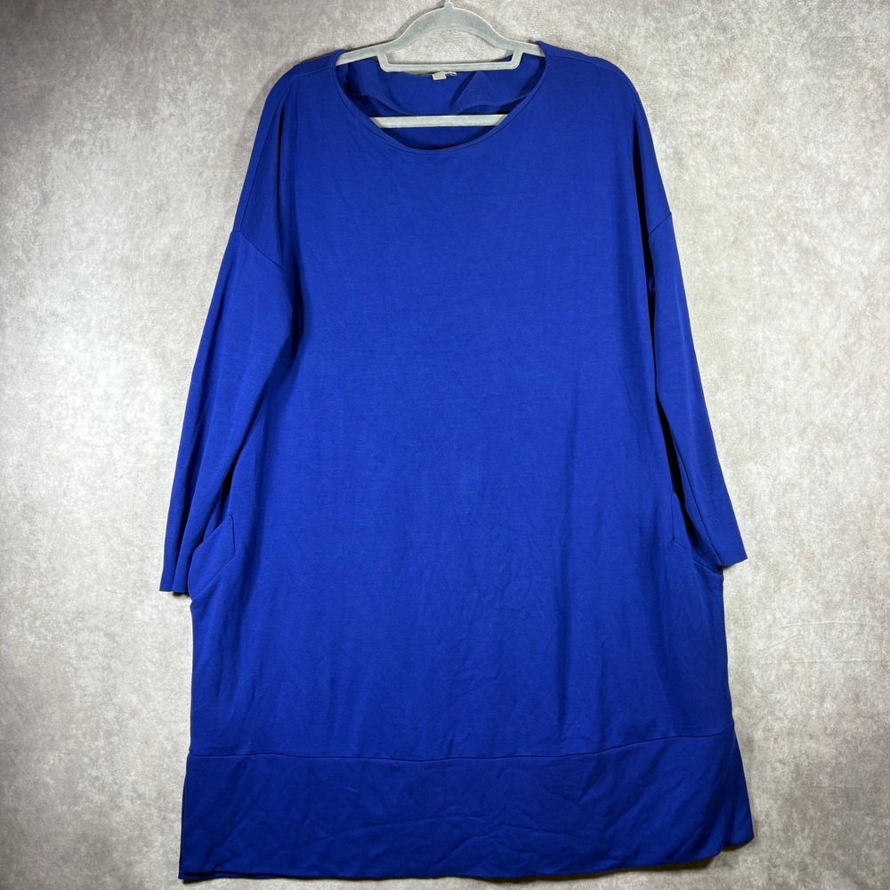 COS T-Shirt Dress Women Medium Blue Oversized Long Sleeve‎ Viscose Blend Pockets